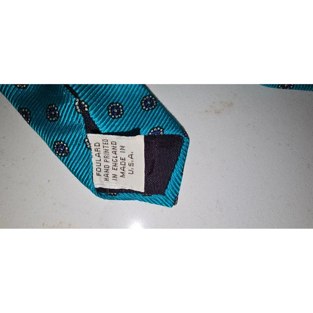 Roberto Capucci Silk Tie Teal Blue Geometric Foulard Hand Printed England USA